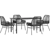 Syfax Ensemble à manger de jardin et coussins 5 pcs noir rotin verre