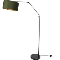 QAZQA Lampadaire noir réglable avec abat-jour vert et intérieur doré 50cm - Editor