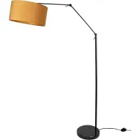 QAZQA Lampadaire noir réglable avec abat-jour jaune et intérieur doré 50cm - Editor