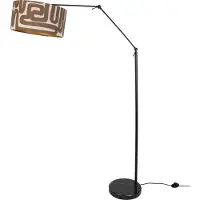 QAZQA Lampadaire noir réglable avec abat-jour rayé marron et beige 50cm - Editor