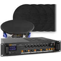 Power Dynamics geluidsinstallatie met versterker met Bluetooth en 12 zwarte plafondspeakers (6) - 100V (Passif), Haut-parleur PA, Noir