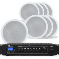 Power Dynamics 100V Deckenlautsprecher Set - 8 weisse Lautsprecher und Verstärker - mit Bluetooth - 1 (Passif), Haut-parleur PA, Blanc