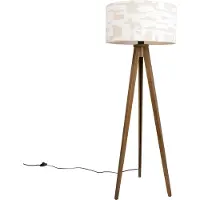 QAZQA Lampadaire en bois avec abat-jour rayé beige et blanc 50cm - Tripod Classic