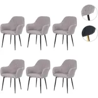 Mendler Lot de 6 chaises de salle à manger HWC-F18, chaise de cuisine, design rétro tissu/textile gris, pieds noirs