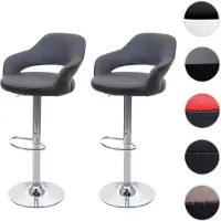 Mendler 2x tabouret de bar HWC-F16, chaise de comptoir avec dossier, rotatif, similicuir gris/blanc