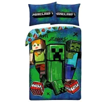 Halantex SP. z.o.o. Housse de couette Minecraft Zombie - 140 x 200 cm - 70 x 90 cm - Polyester
