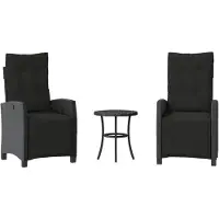 vidaXL Ensemble Bistro 3 pièces avec coussins Noir Poly Rattan