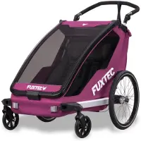 FUXTEC Remorque vélo Sportfux Purpur FX-FA1 - 2 places | Sacoche arrière avec réflecteurs | Poignée de poussée | Protection contre la pluie et le soleil | Pliable Purpur