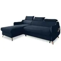 Miuform Sweet Harmony - Canapé d'angle avec fonction lit et coffre de lit L-FORME GAUCHE - 228x162cm - Velours bleu marine - Canapé-lit Canapé