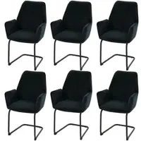 Mendler Lot de 6 chaises cantilever HWC-G67, chaise de salle à manger, chaise de cuisine, tissu/textile Öko-Tex MVG anthracite-bleu