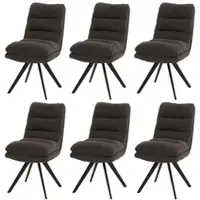 Mendler Lot de 6 chaises de salle à manger HWC-G66, chaise de cuisine, pivotante Auto-Position Tissu/Textile Bouclé MVG gris foncé