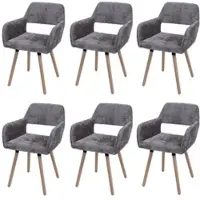 Mendler Lot de 6 chaises de salle à manger HWC-A50 II, chaise de cuisine rembourrée, bois tissu/textile chenille (465g/m²) MVG marron