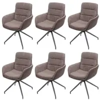 Mendler Lot de 6 chaises de salle à manger HWC-K32, chaise de cuisine fauteuil chaise, pivotante position auto, tissu/textile brun-brun foncé