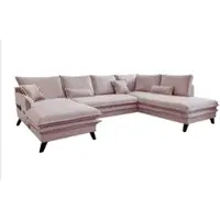 Miuform Charming Charlie - Canapé d'angle avec fonction lit et coffre de lit U-FORM DROITE - 302x200cm - Rose poudré - Canapé-lit Canapé