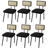 Mendler Lot de 6 chaises de salle à manger HWC-K88, fauteuil chaise, bois poly rotin métal bouclé tissu/textile noir