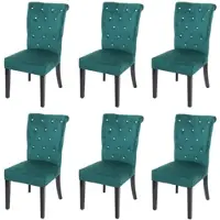 Mendler 6x chaise de salle à manger HWC-D22, chaise de cuisine, rivets velours vert foncé, pieds noirs
