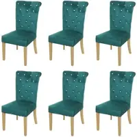 Mendler Lot de 6 chaises de salle à manger HWC-D22, chaise de cuisine, rivets velours vert foncé, pieds dorés
