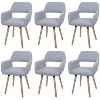 Mendler Lot de 6 chaises de salle à manger HWC-A50 II, chaise de cuisine chaise rembourrée, bois tissu/textile Velours (400g/m²) MVG gris clair