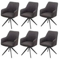 Mendler Lot de 6 chaises de salle à manger HWC-H73, chaise de cuisine chaise à accoudoirs, rétro acier tissu/textile gris-brun