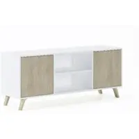 Skraut Home WIND Meuble TV avec 2 portes, salon, Blanc et chêne, 137x40x57cm