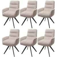 Mendler Lot de 6 chaises de salle à manger HWC-G66, chaise de cuisine pivotante Auto-Position tissu/textile crème, avec accoudoirs