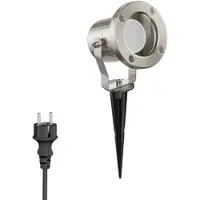Ledscom.de : Projecteur extérieur à picots, modèle MIBU, en acier inoxydable chromé mat, avec lampe LED GU10, variateur 3 niveaux, lumière blanche, 609 lumens
