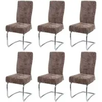 Mendler Lot de 6 chaises de salle à manger HWC-G56, chaise de cuisine cantilever, métal tissu/textile chenille brun