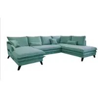 Miuform Charming Charlie - Canapé d'angle avec fonction lit et coffre de lit U-FORM DROITE - 302x200cm - Aqua - Canapé-lit Canapé