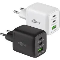Goobay 64753 Chargeur rapide multiport USB-C PD GaN Nano (65 W) noir, noir - 2x ports USB-C (Power Delivery) et 1x port USB-A (Quick Charge 3.0)