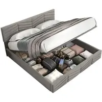 OKWISH Lit Banquette Coffre 90x200 cm avec Rangement Hydraulique et LED Multicolore, Velours Beige - Sans Matelas
