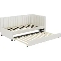 OKWISH Lit Banquette Coffre 90x200 cm - Avec Rangement Hydraulique et Sommier Métallique - Sans Matelas - Velours Beige