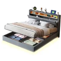 MODFU Lit Coffre Simple 90x190 cm - Banquette avec Ouverture Hydraulique et Sommier Métallique - Sans Matelas - Velours Beige