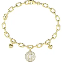 GUESS Bracelet Charme Coeur et Logo, (19 cm, Acier inoxydable, Nacre, Verre)