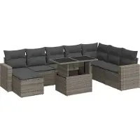 vidaXL Ensemble de salon de jardin 9 pièces avec coussins Gris Poly rotin