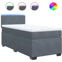 vidaXL Lit boxspring avec matelas gris foncé 90x200 cm velours