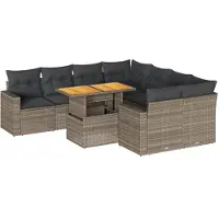 vidaXL Ensemble de salon de jardin 9 pièces avec coussins Gris Poly rotin