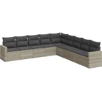 vidaXL Ensemble de salon de jardin 9 pièces avec coussins gris clair Poly rotin