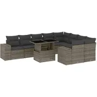 vidaXL Ensemble de salon de jardin 10 pièces avec coussins Gris Poly Rattan