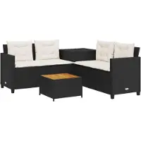 vidaXL Canapé de jardin en L avec table et coussins Noir Poly Rattan