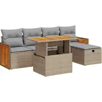 Syfax ensemble de salon de jardin 6 pièces avec coussins Beige Poly Rattan