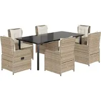vidaXL Ensemble de jardin 7 pièces avec coussins Beige Poly rotin