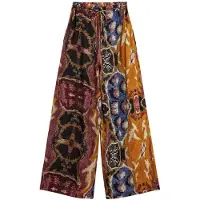 Desigual Pantalon pour femme jaune à motifs fantaisie, taille élastique et poches, style confortable