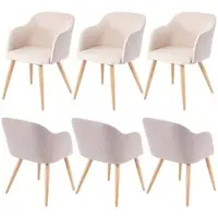 Mendler 6x chaise de séjour/salle à manger HWC-D71, design rétro, accoudoirs, tissu couleur crème-beige