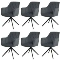 Mendler Lot de 6 chaises de salle à manger HWC-L80, chaise de cuisine rembourrée chaise avec accoudoirs, pivotante, métal tissu/textile anthracite