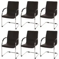 Mendler Lot de 6 chaises de salle à manger Samara, chaise de cuisine à piétement luge, acier brun