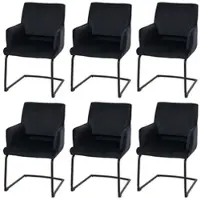 Mendler Lot de 6 chaises cantilever HWC-N60, chaise de salle à manger, chaise de cuisine, tissu/textile Öko-Tex MVG anthracite-bleu