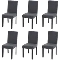 Mendler Lot de 6 chaises de salle à manger Chaise de cuisine Littau textile, gris anthracite, pieds foncés