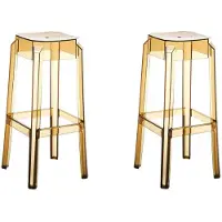 Décoshop26 Lot de 2 tabourets de bar design moderne plastique transparent ambre 10_0001043