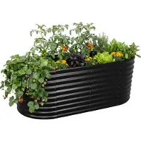 Relaxdays Jardinière surélevée , en métal galvanisé, pour fleurs, plantes et légumes, dimensions : 80 x 160 x 80 cm, jardinière ovale, noire