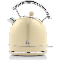 Swan SK14630CNEU Bouilloire électrique rétro 1,8L Vintage Arrêt automatique sans fil, Acier inoxydable Crème